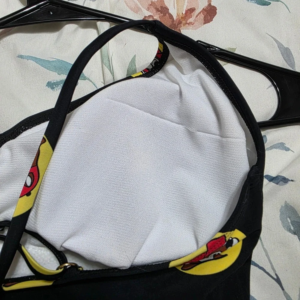 Buc-ee's Women XL One Piece Swimsuit Black Logo Print Ruched Side Texas Novelty
